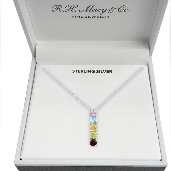 Multi-Gemstone Linear Pendant Necklace-
Sterling Silver-R.H. Macy & Co Brand New - Picture 12 of 14